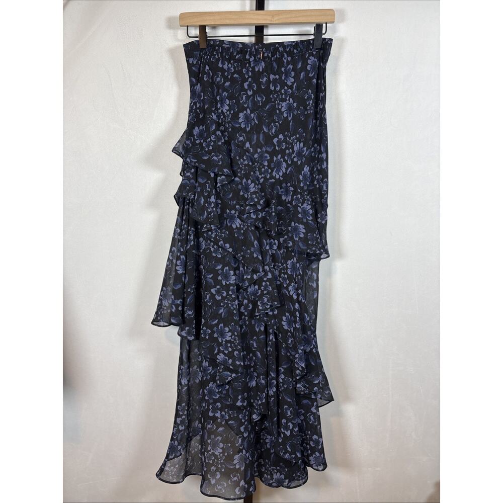 MISA Los Angeles Floral Maxi Skirt Women's Small Black Blue Slit Ruffles Whimsy - Picture 5 of 11